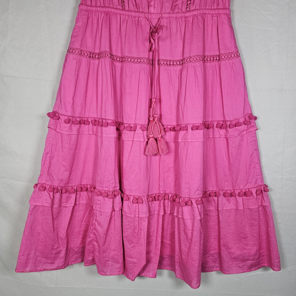 J. Crew Point Sur Pom‎ Pom Flutter Sleeve Midi Dress Flamingo Pink sz 12P - Picture 5 of 13